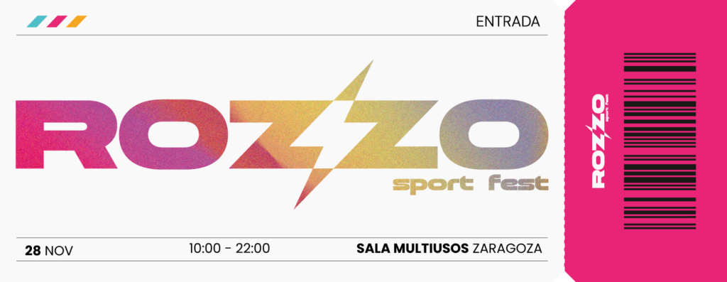 Diseño del Pase Rozzo oficial de ROZZO Sport Fest de color rosa y blanco
